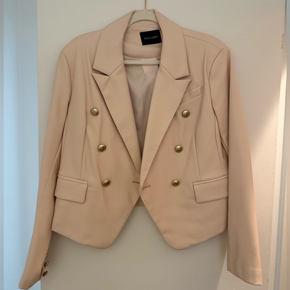 Dolce Cabo Blush Double-Breasted Blazer with Gold Buttons